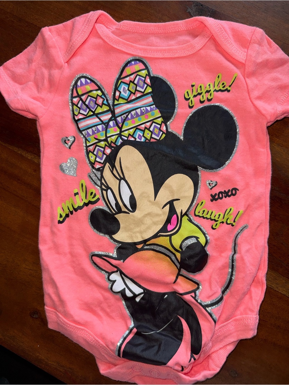 Disney Baby Girls Coral Minnie Mouse Graphic One-Piece Bodysuit